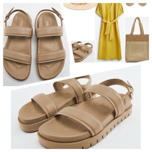 Zara Tan Sandals Beige Leather size 39 US 8